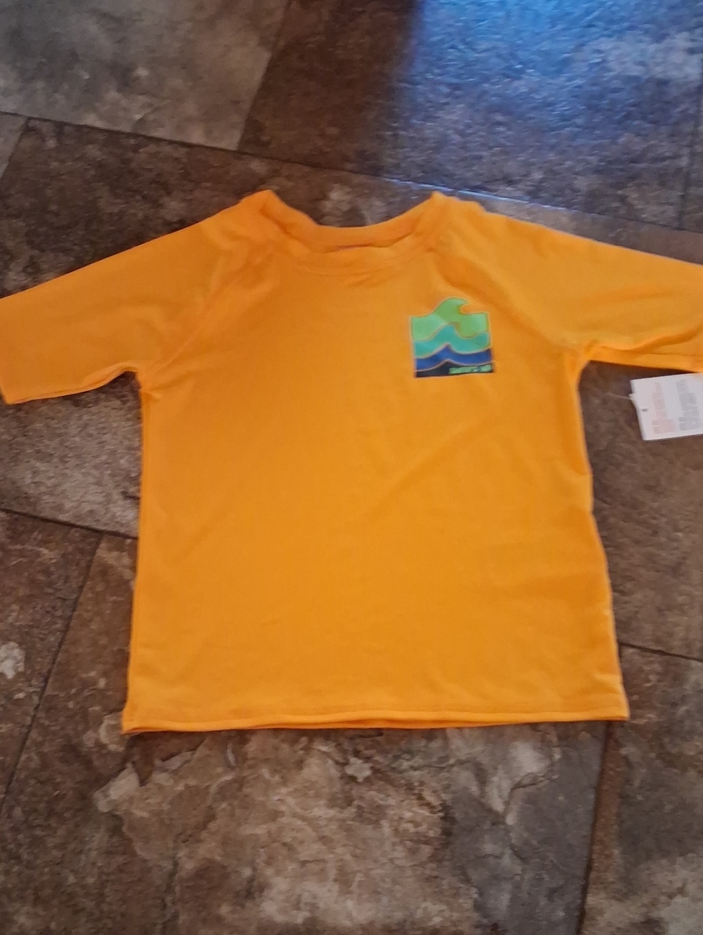 Old Navy 4T Bright Orange Short Sleeve Kids Swim Shirt Rashguard with Wave Patch